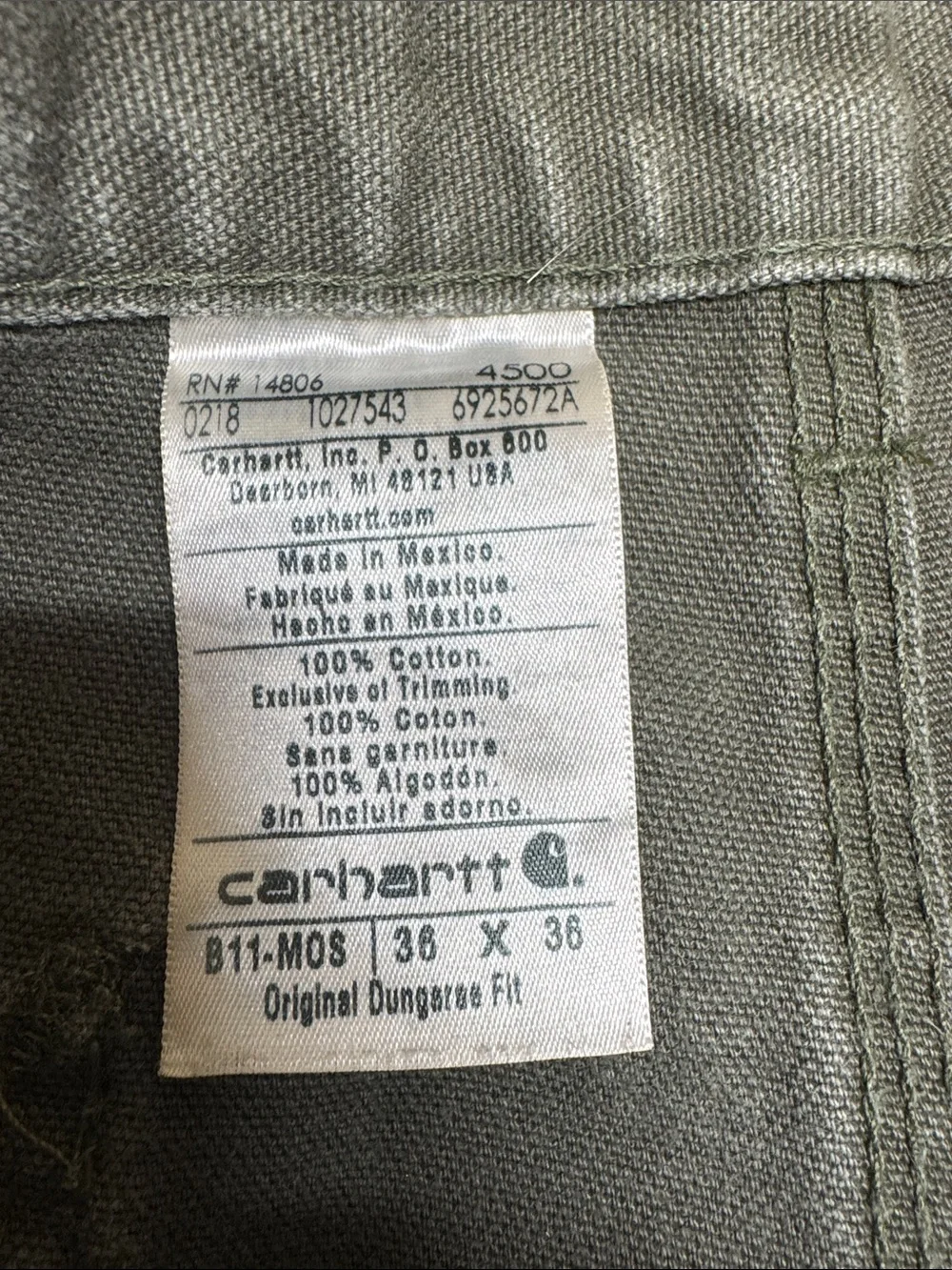 Carhartt Men's Dark Olive Cargo Work Pants 36 x 36